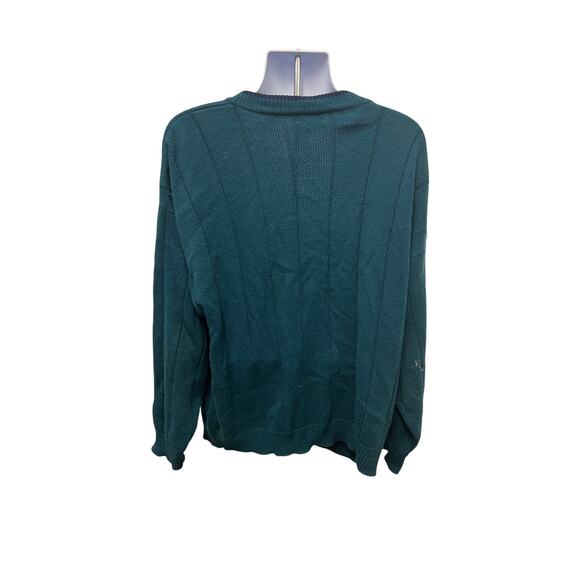 🧥 Vintage GRAPHIX Teal Knit Cardigan XL – Retro Button Front Grandpa Sweater - Picture 3 of 4